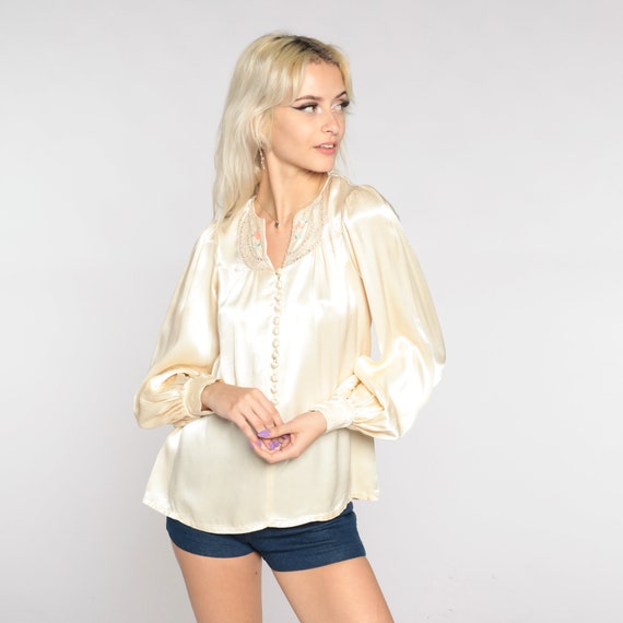 Jessica's Gunnies Blouse 70s Satin Embroidered To… - image 2