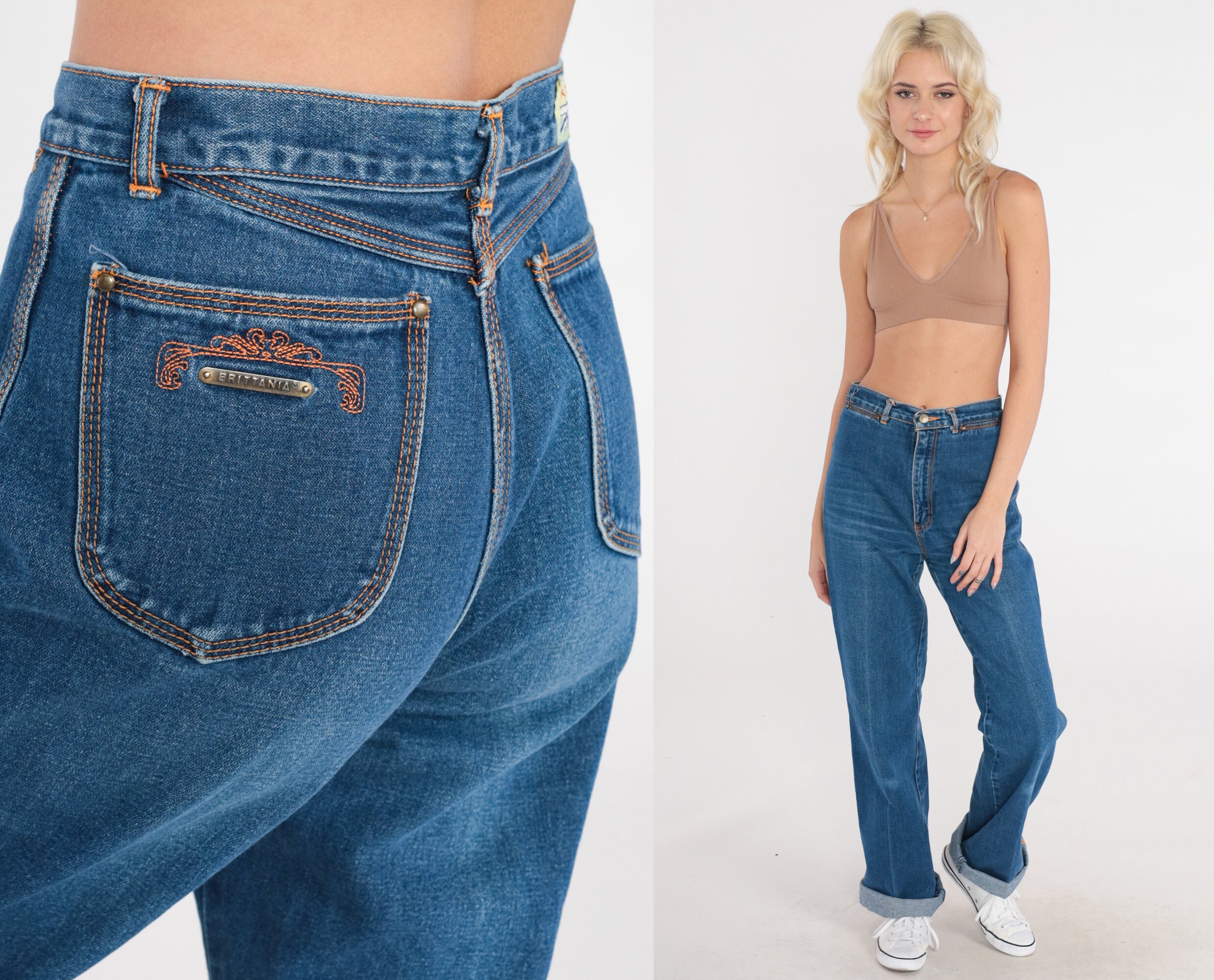 80s Jeans Flared Bootcut Jeans High Waisted Rise Retro Denim