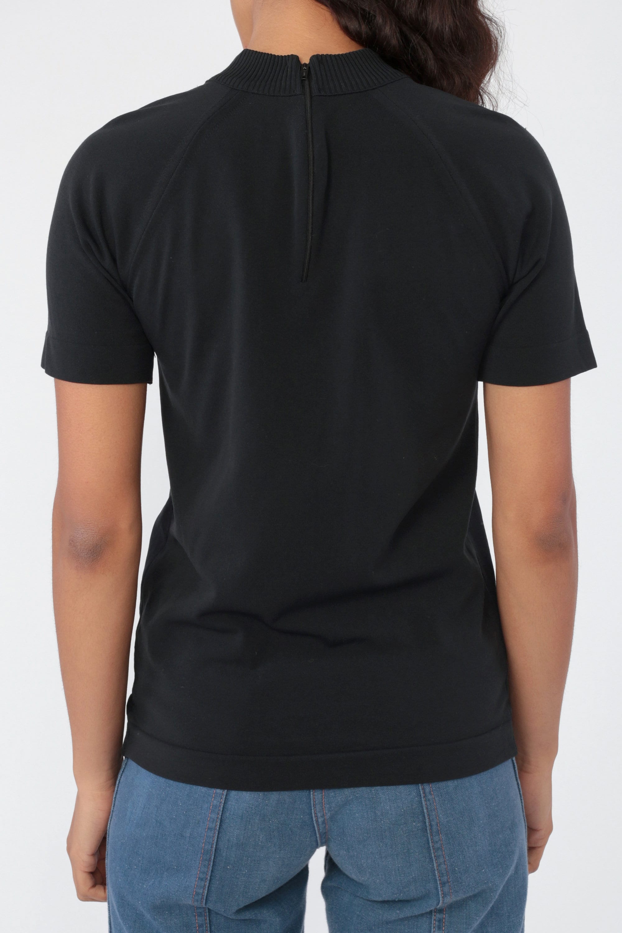 Download Black Shirt 70s Mock Neck Top Raglan Tee Simple TShirt ...