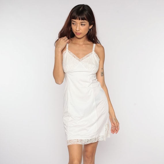 White Slip Dress 1980s Gaymode Lace Sheer Lingerie Nightgown Mini Boho Vintage 80s Empire Waist Spaghetti Strap Extra Small XS 34 Petite