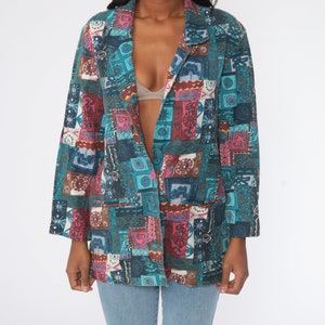 Jaren '90 Patchwork Jas Blauwe Boho Jas Bloemenjas jaren '80 Blazer Hippie Boho Oversized Vintage jaren 1990 Boho Hippie Extra Large xl afbeelding 5