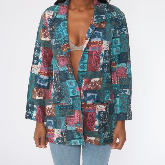 90s Patchwork Jacket Blue Boho Jacket Floral Jack… - image 5