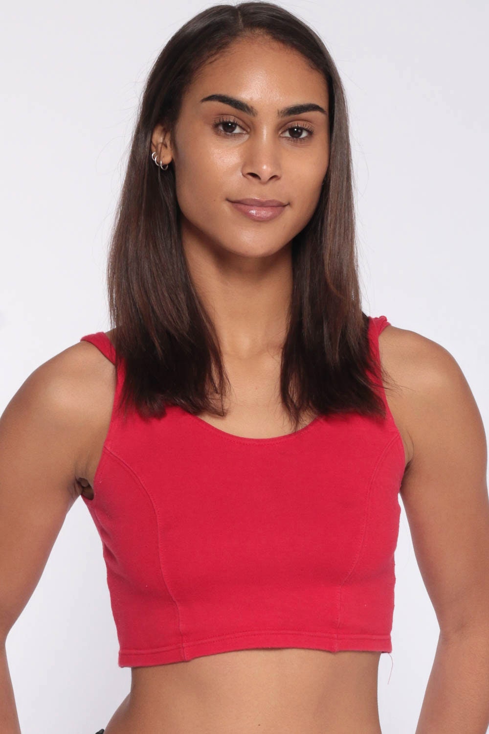 Red Crop Top 80s Workout Tank Top Sleeveless Shirt Gym