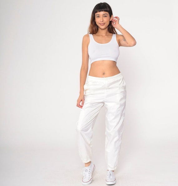 Off-White Track Pants 90s Nylon Jogging Pants Warmup Track Suit Athletic Retro Gym Running Joggers Workout Basic Vintage 1990s Small xs