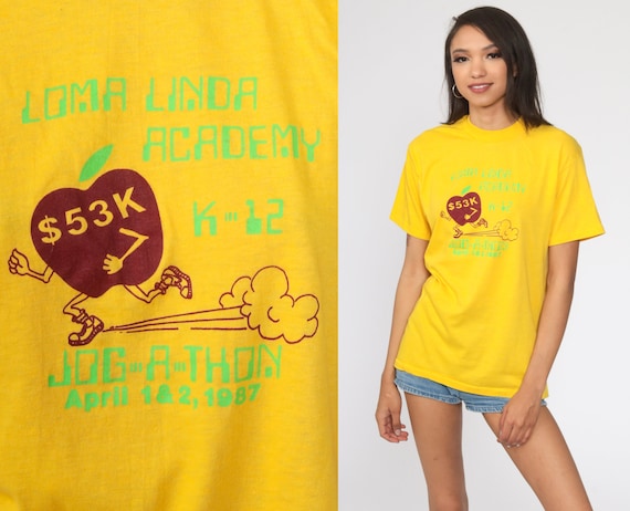 Loma Linda Shirt 80s Running T Shirt Jogging Shirt California Tshirt Running Tee Graphic Single Stitch Vintage Yellow 1980s Small Medium