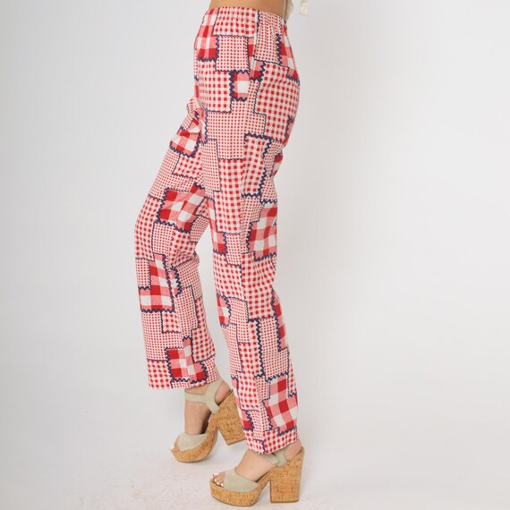 70s Patchwork Pants Red Gingham Check Vintage Hig… - image 4