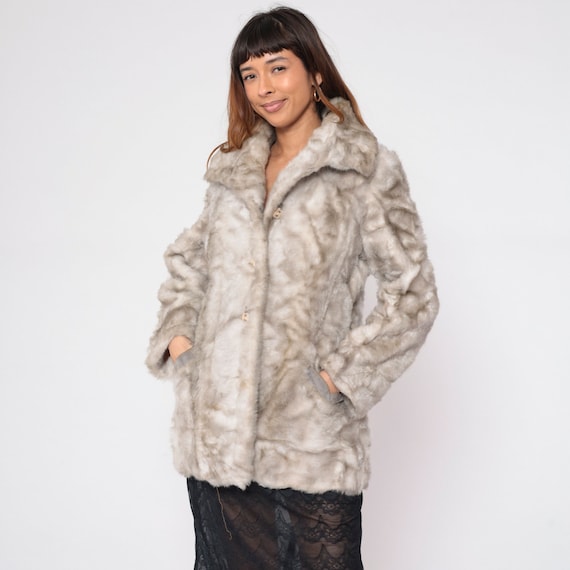 70s Faux Fur Coat Grey Fake Fur Jacket Retro Glam Boho Furry Rock Fuzzy Warm Button Up Cozy Winter Seventies Hippie Vintage 1970s Small S