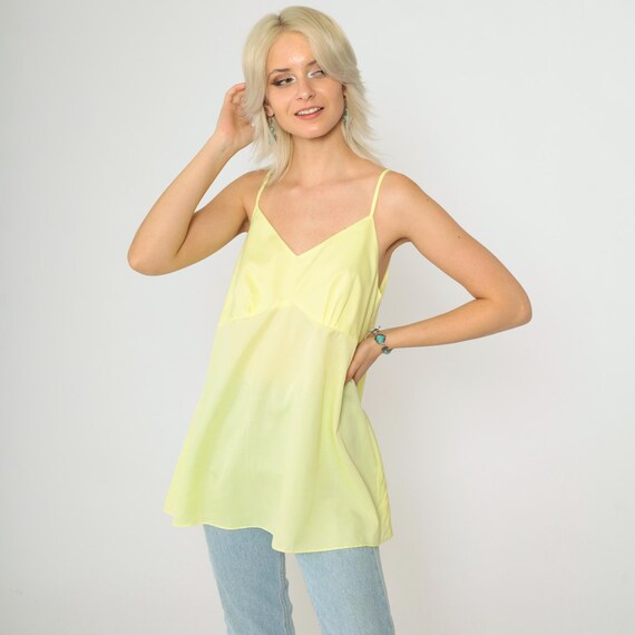 Yellow Babydoll Tank Top 00s Yellow Spaghetti Strap Tank Top Sleeveless Shirt Empire Waist Blouse Chic Plain Vintage Medium Large