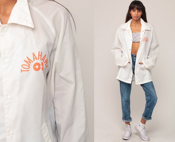 Tomahawk Jacket Nylon Windbreaker Jacket 70s Shell Jacket White Semi-Sheer Light Hipster Preppy Sports Vintage 1970s Retro Extra Large xl