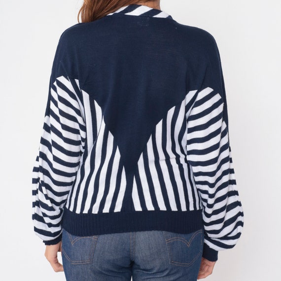 80s Striped Sweater Blue White Colorblock Knit Pu… - image 8