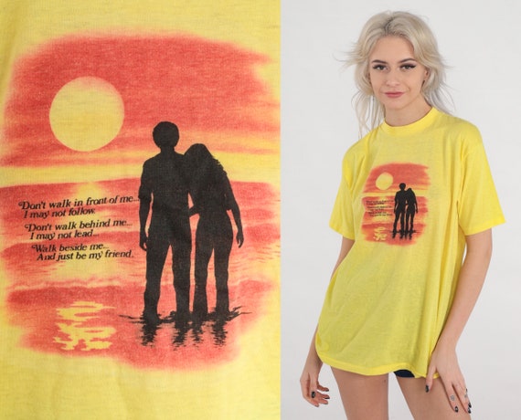 Friendship Shirt 80s Albert Camus Quote T-Shirt Retro Literary Graphic Tee Inspirational Best Friend Single Stitch Yellow Vintage 1980s XL