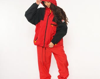 Jaren 90 Marlboro Trainingspak Adventure Team Rood Zwart Geel Windjack Tweedelig Bijpassende Jas Broek Capuchon Rits Streetwear Extra Large XL
