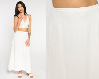 White Maxi Skirt 90s Boho High Waisted Long Skirt Retro Bohemian Plain Simple Chic Minimalist Summer Skirt Vintage 1990s Rayon Small S 27