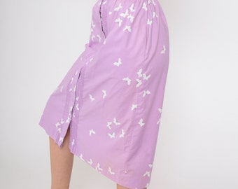 Saia borboleta anos 70, saia com botões lavanda, saia hippie, saia lápis boho com pregas, boho hippie anos 70, cintura alta, roxa, vintage, pequena xs s