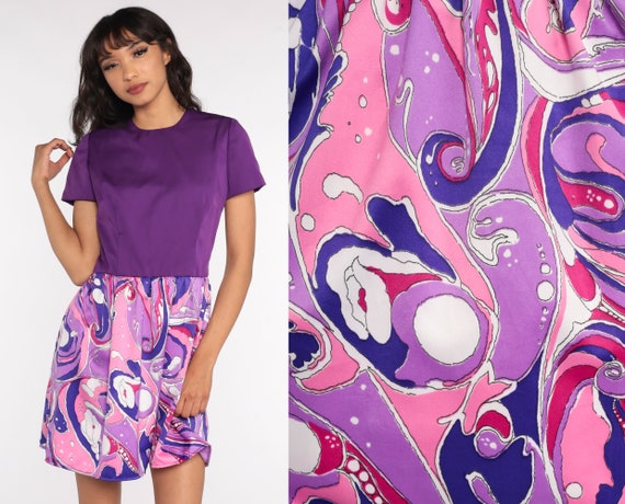 60s Mod Dress Mini Psychedelic Dress Pink Purple … - image 1