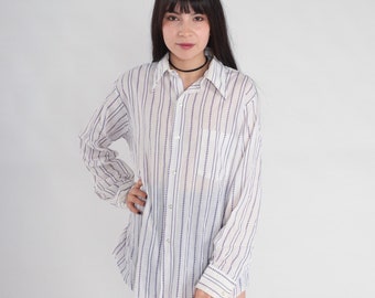 70s Striped Shirt White Purple Button Up Shirt Chevron Print Print Retro Collared Long Sleeve Oxford Cotton Vintage 1970s Mens Medium 15 1/2