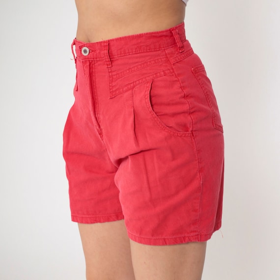 Red Pleated Shorts 90s Trouser Shorts High Waisted Rise Preppy Retro Minimalist Simple Bottoms Plain Mom Vintage 1990s Small 8