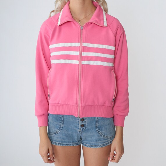 Hot Pink Track Jacket 80s Striped Zip Up Sweatshi… - image 7