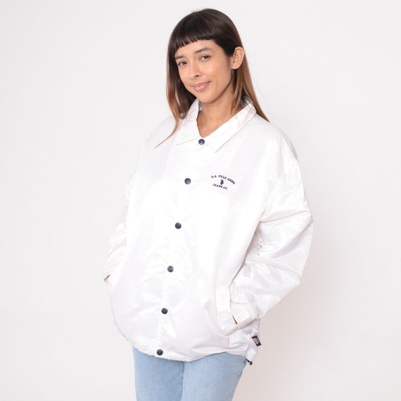 U.S. Polo Assn. Jacket 90s Shiny White Windbreaker Snap Up Jacket Nylon Lightweight Retro Preppy Polo Jeans Co Vintage 1990s Extra Large xl