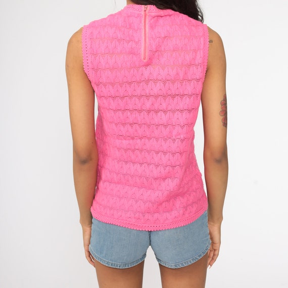 Crochet Crop Top 70s Tank Top Hot Pink Shirt SHEE… - image 5