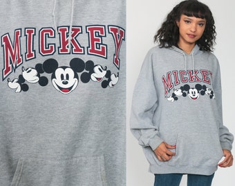 Mickey Mouse HOODIE Sweatshirt Disney Sweatshirt 90s Hooded Sweater Kawaii Grunge Shirt Grey 1990s Kangaroo Pocket Extra Large xl xxl