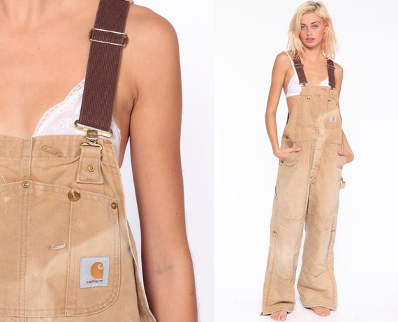 90s Carhartt Insulated Quilt Lined Distressed Overalls - 38x34