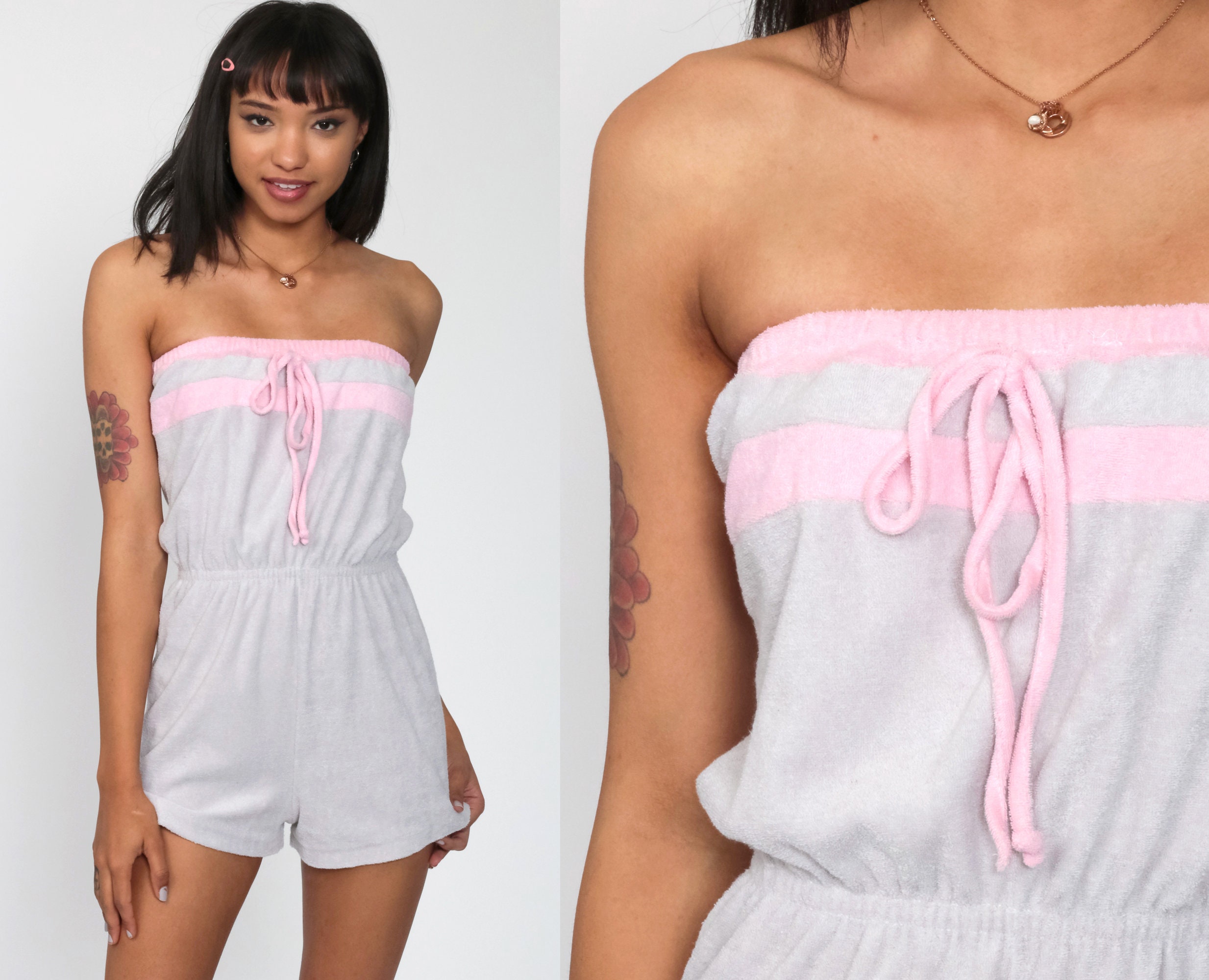 women's strapless terry cloth rompers