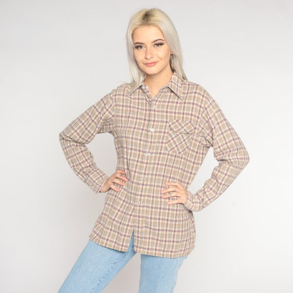 Levis Flannel Shirt 80s Plaid Button Up Shirt Retro Grunge Lumberjack Checkered Long Sleeve Hipster Boyfriend Top Vintage 1980s Mens Medium