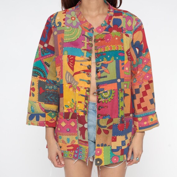 Rainbow Patchwork Jacket Y2K Colorful Hippie Psyc… - image 7