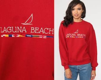 Laguna Beach Shirt Sailboat Sweatshirt Faded Red California Retro Pullover 90s Graphic Slouch 1990s Crewneck Vintage Small Medium