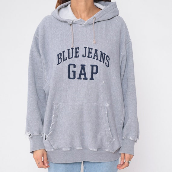 90s Gap Hoodie Heather Grey Blue Jeans Hooded Swe… - image 9