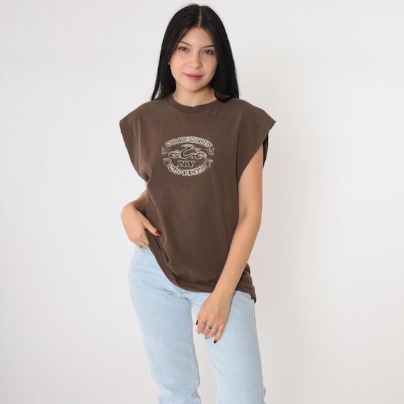 Vintage Orange County Choppers Shirt Motorcycle Tee Brown Bulldog Graphic Biker Shirt Y2K Sleeveless Raw Hem NY Shirt 00s Cotton Medium