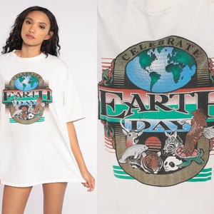 Earth Day Shirt 90s Animal Tshirt Environmentalist Shirt Graphic T Shirt Single Stitch 1990s Vintage Hippie Retro Granola Tee White 2XL XXL