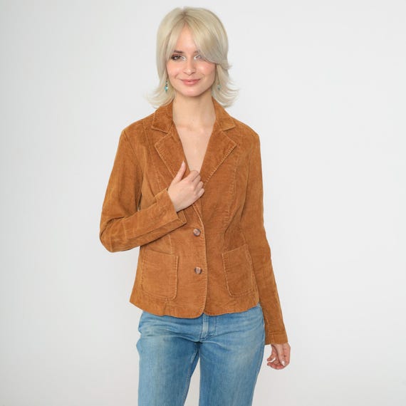 Vintage Corduroy Blazer Jacket 70s 80s Blazer Brown Preppy Professor 1980s Hipster Fitted Boho Small S