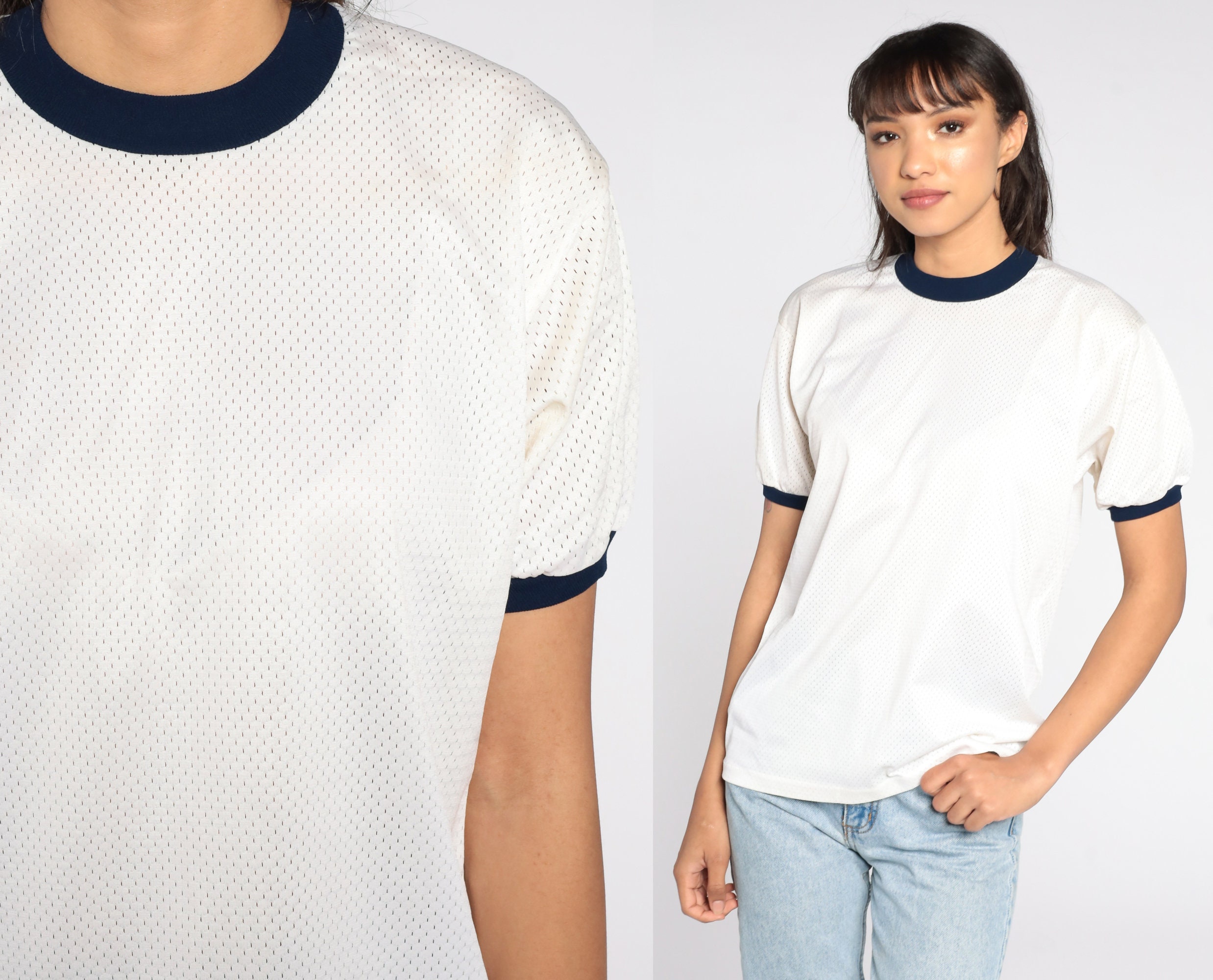White Mesh Shirt Retro T Shirt 80s 