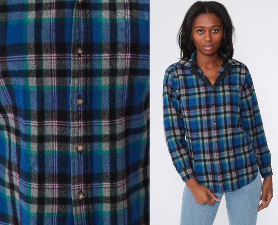 Wool Shirt 80s Flannel Blue 