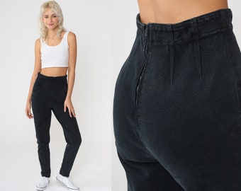 90s Jeggings negros Jeans de cintura alta 1990s Tapered Slim Skinny Jeans Mamá Jeans Pantalones de mezclilla cintura alta 1990s Vintage Spandex Small S