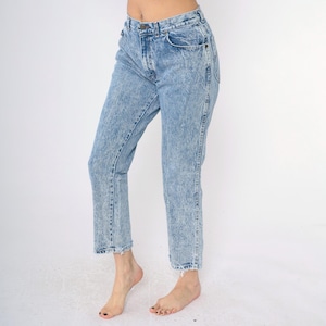 Vintage Acid Wash Mom Jeans 80s 90s Chic Jeans Denim High Waist Jeans 1980s Tapered Denim Pants Slim Leg Size 28/29 S M