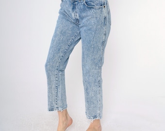 Vintage Acid Wash Mom Jeans 80s 90s Chic Jeans Denim High Waist Jeans 1980s Tapered Denim Pants Slim Leg Size 28/29 S M