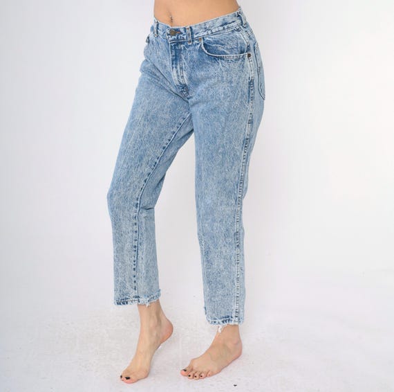 Vintage Acid Wash Mom Jeans 80s 90s Chic Jeans Denim High Waist Jeans 1980s Tapered Denim Pants Slim Leg Size 28/29 S M