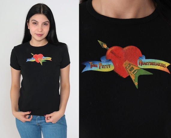Tom Petty and the Heartbreakers Shirt Y2K Baby Tee Classic Rock Band Graphic T-Shirt Heart Tour Tshirt Music Concert Black Vintage 00s Large