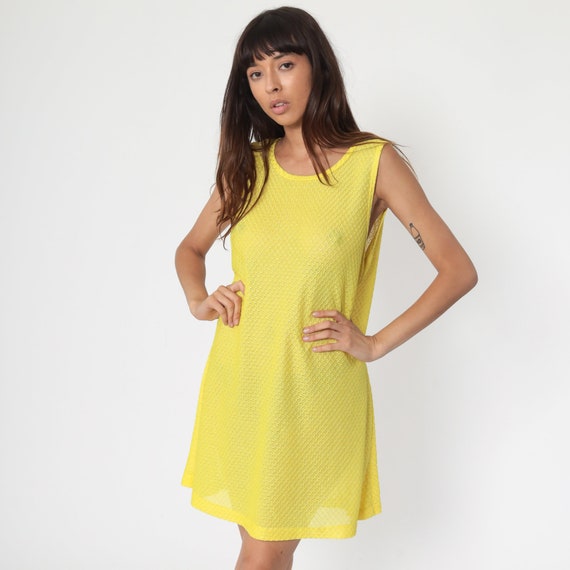 Sheer Yellow Dress Mini Dress Sheath Dress 90s  S… - image 4