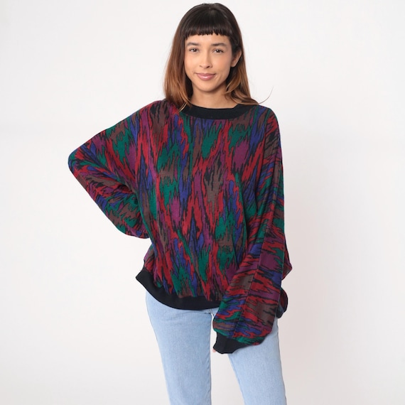 90s Colorful Abstract Sweater Multi Color Pullover Red Green Blue Purple Black Vintage Streetwear Plus Size Extra Extra Large XXL