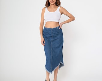 Y2K Denim Skirt: Vintage Asymmetrical Floral Ruffle Skirt (M) - Etsy