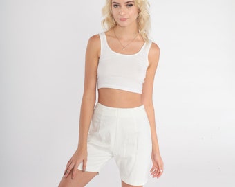 70s Shorts White Cotton Bermuda Shorts High Waisted Shorts Retro Trouser Shorts Plain Pinup Summer Preppy Vintage 1970s Extra Small xs