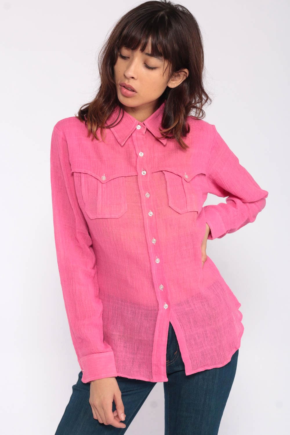 pink button up women's