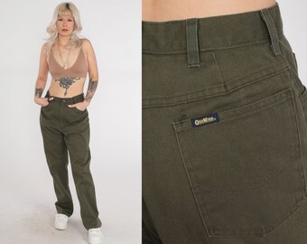 Olive Green Pants 90s Osh Kosh B'Gosh Work Pants High Waisted Rise Straight Leg Workwear Utility Basic Plain Pants Vintage 1990s Medium 30