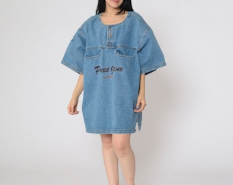 Abito in denim anni '90 Pure Gear Mini Utility Pocket Jean Dress Streetwear Vintage anni '90 Manica corta Blu Manica corta Oversize Extra Large xl