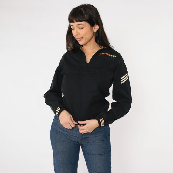 Vintage US Navy Crackerjack Shirt 50s Souvenir Embroidered Dragon Sailor Collar 1950s Korean Black Bestbilt Army Uniform Small S
