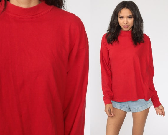 Plain Red  Shirt Long Sleeve TShirt 80s T Shirt 1980s Plain Tshirt Retro Tee Vintage Normcore Medium